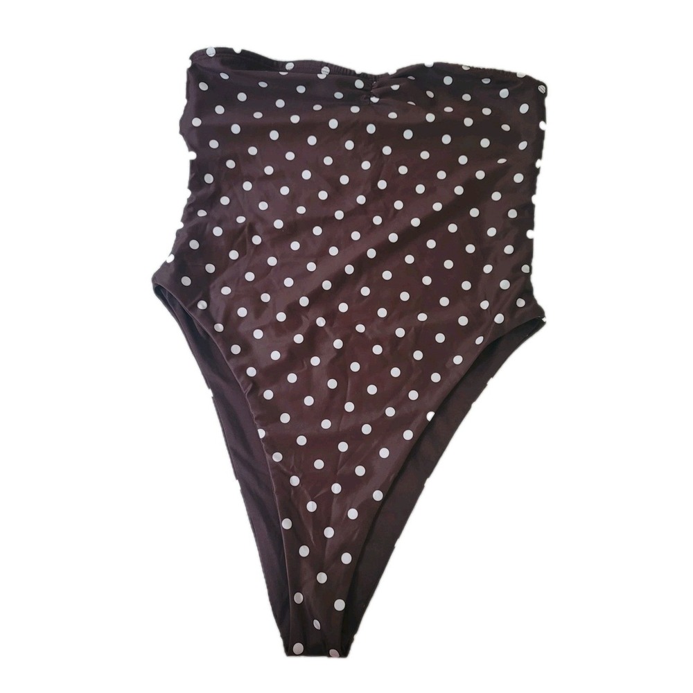 Forever 21 Polka Dot Brown Swimsuit Strapless Size L Retro 60's Style Vacations